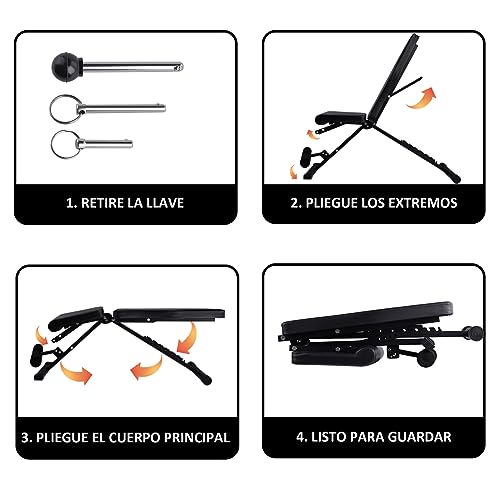 T-LOVENDO.ES Banco de Ejercicio o Musculación Plegable Ligero Multifunción Para Pesas y Mancuernas Ajustable de Abdominales Gimnasio Entrenamiento en casa, Múltiples Posiciones Espalda, Pecho, Piernas