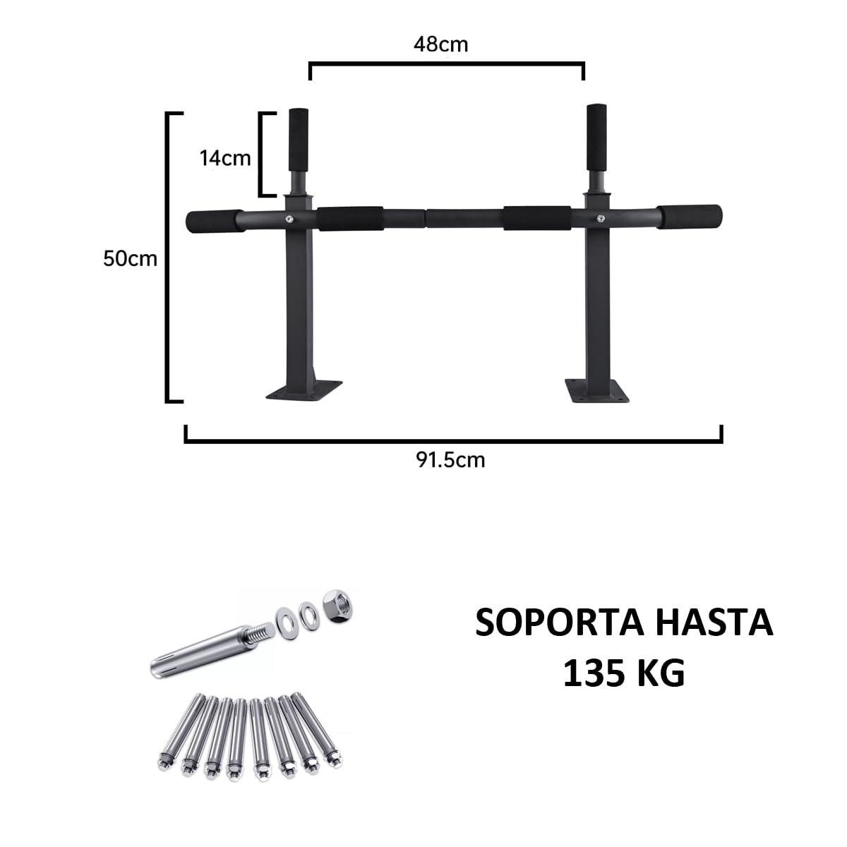 T-LoVendo Barra de Dominadas para Pared. Crossfit. Pull-up bar. Con Tornillos incluidos. Soporta hasta 140kg. Gimnasio en Casa. Ejercicios para biceps, espalda, dorsales, hombros. Negra. Calidad.