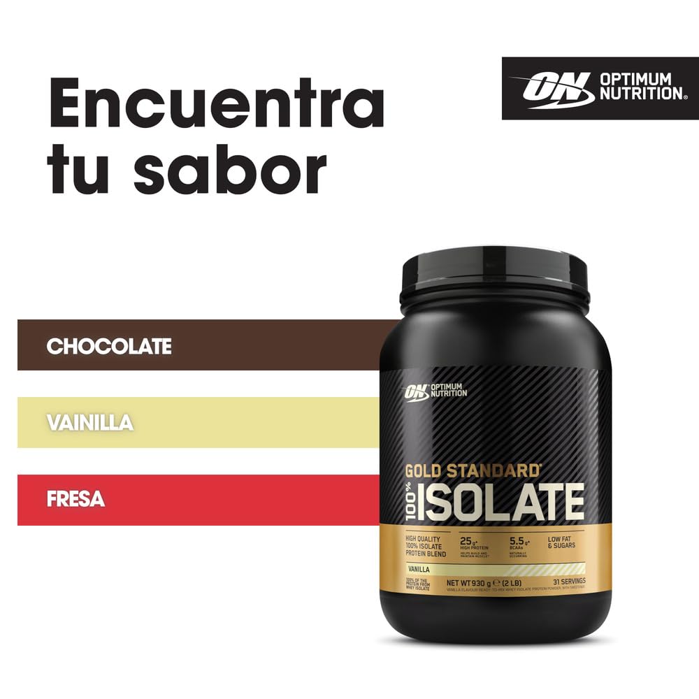 Optimum Nutrition Gold Standard 100% Proteína de Suero Aislada en Polvo, Sabor Vainilla, 930g, 31 Servicios