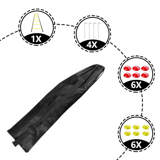 Gvolatee Accesorios de Entrenamiento de fútbol Escalera de coordinación Escalera de Entrenamiento, escaleras de coordinación con 12 Conos 4 Postes Juego de Entrenamiento de fútbol