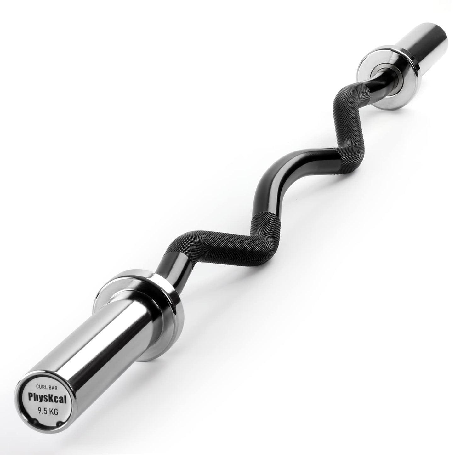 PhysKcal EZ Curl Bar, barra de levantamiento de pesas Super EZ de 47 pulgadas para discos de peso estándar de 2 pulgadas, excelente para ganar bíceps y tríceps, cromo y negro