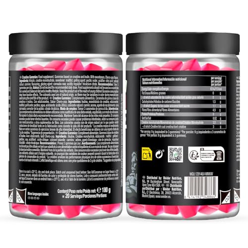 Weider Premium Creatine Gummies (60 gominolas) Sabor Cereza, con 3,5g creatina monohidrato 100% Creapure/porción, ayuda a aumentar el rendimiento físico (20 porciones)
