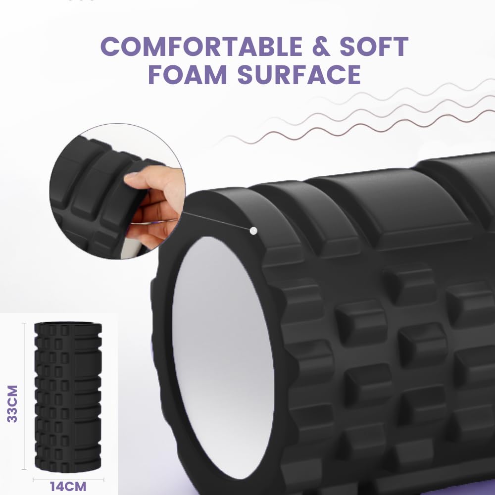 Rodillo Masajeador. Rodillo de Espuma para Terapia y Masaje Muscular. Rodillo de Pilates y Yoga. Fitness Foam Roller. Cilindro de gomaespuma para alivio de dolores y entrenamiento. 33x14cm