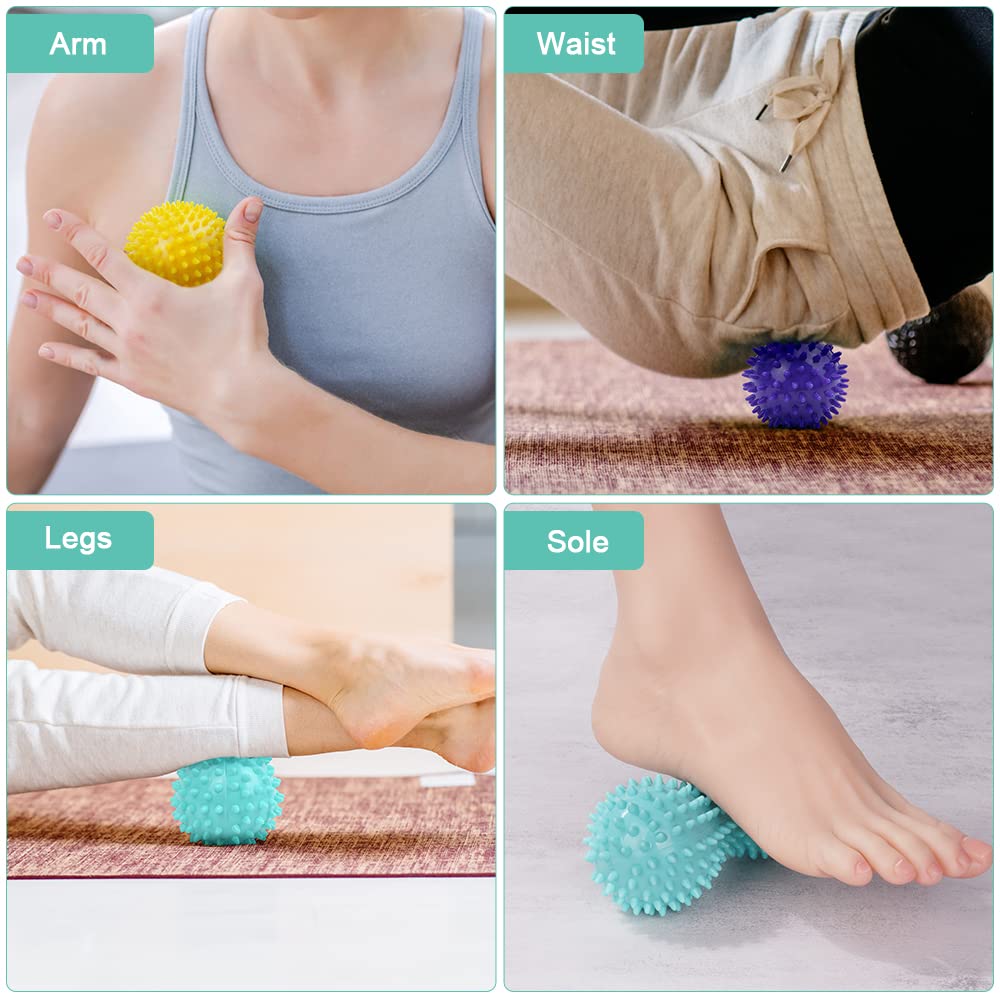 URAQT Bolas Masaje, 3pcs Pelota Masaje Muscular con Pinchos, Massage Balls para Rehabilitación, Masajeador de Pies y Manos de Aliviar Fascitis Plantar, Fisioterapia Cervicales, Liberación Miofascial