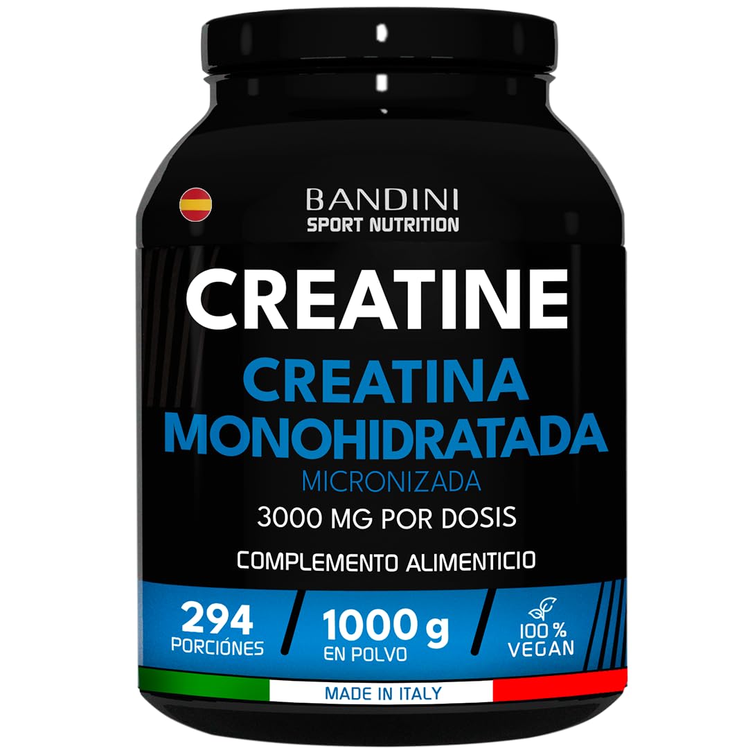Bandini® Creatina Monohidratada en Polvo 1kg/1000g Pura - Para mejorar el Rendimiento y la Potencia Muscular - A base de Monohidrato de Creatina - Suplemento sin aditivos - 100% vegano