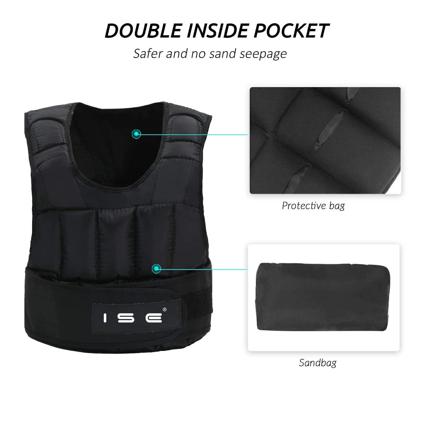 ISE Chaleco Lastrado Crossfit, Tejidos de Oxford, Chaleco Running, Chaleco Lastre con Pesas Ajustable, Weighted Vest con pesas 25kg, Chaleco Peso Entrenamiento negro, Chaleco Con Peso Para Entrenar