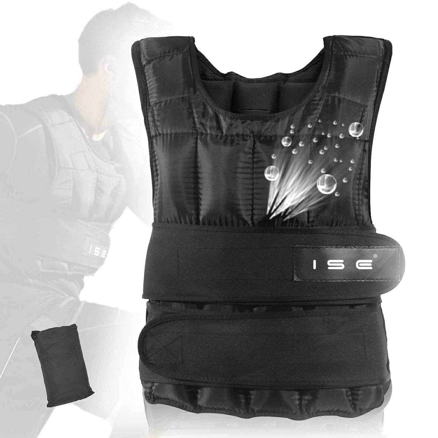 ISE Chaleco Lastrado Crossfit, Tejidos de Oxford, Chaleco Running, Chaleco Lastre con Pesas Ajustable, Weighted Vest con pesas 25kg, Chaleco Peso Entrenamiento negro, Chaleco Con Peso Para Entrenar