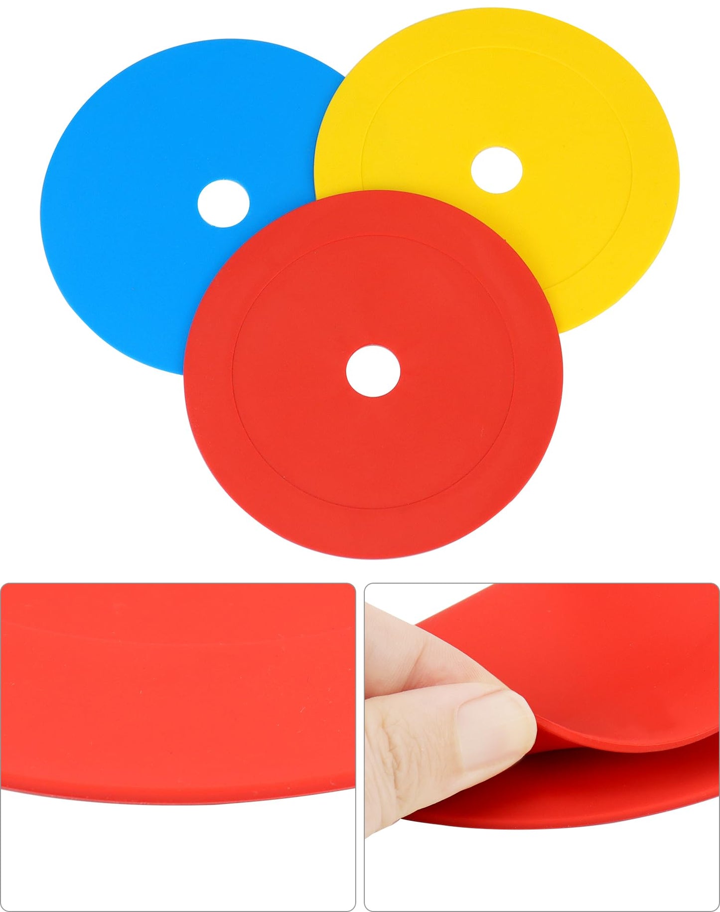 QWORK® Paquete de 24 Conos Futbol Planos 15cm, Conos entrenamientode Flexibles para fútbol, Baloncesto, Balonmano y más - Naranja, Amarillo, Azul