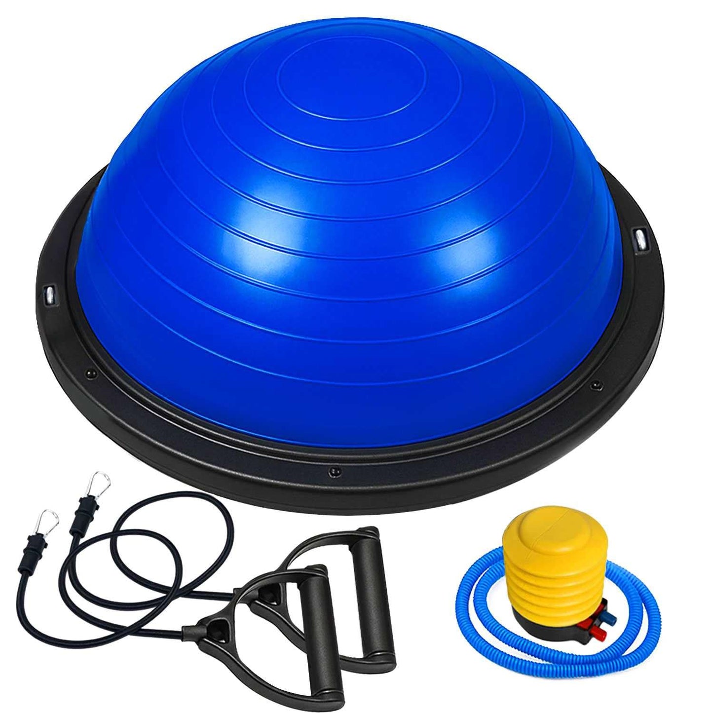 OcioDual Entrenador de Equilibrio, Media Bola Equilibrio Fitness Bos Balance Trainer Ball, Pliometria, Propiocepcion, Pelota Antideslizante con Inflador y Bandas de Resistencia, Azul