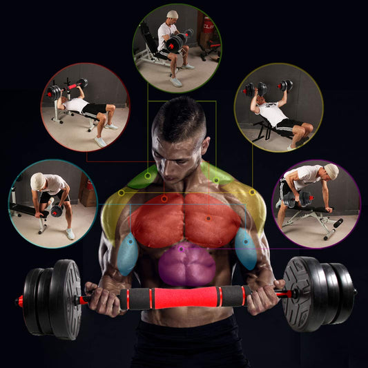 ZERRO Juego de pesas ajustable 2 en 1, 2 unidades, con barras para mancuernas y pesas, profesional, con tubo de unión de acero, pesos 20, 30 y 40 kg