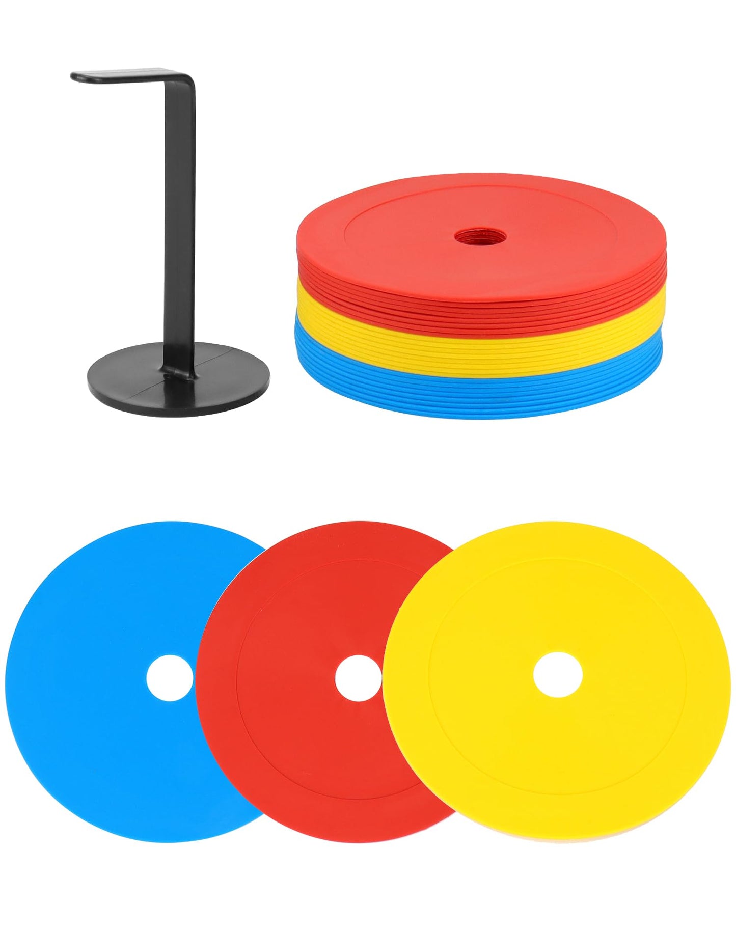QWORK® Paquete de 24 Conos Futbol Planos 15cm, Conos entrenamientode Flexibles para fútbol, Baloncesto, Balonmano y más - Naranja, Amarillo, Azul