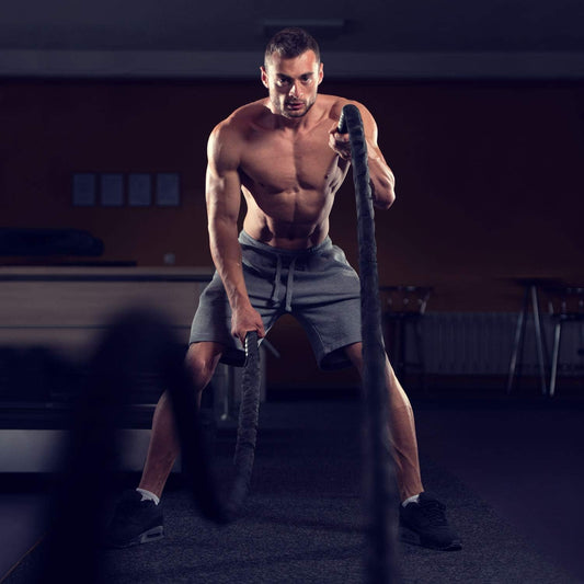 Yes4All Cuerda de entrenamiento para ejercicios de batalla con cubierta protectora, anclaje de acero y correa incluida, 38 mm/50 mm de diámetro, Poly Dacron, 9 m, 12 m, 15 m de longitud (38 mm - 12 m)