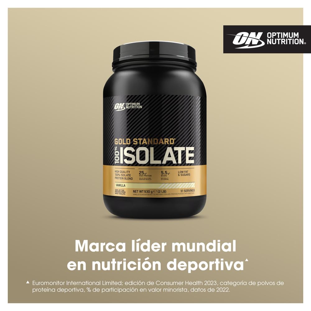 Optimum Nutrition Gold Standard 100% Proteína de Suero Aislada en Polvo, Sabor Vainilla, 930g, 31 Servicios