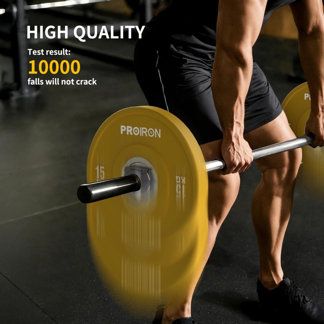 PROIRON Discos de Pesas de Goma, 50mm de Diámetro, Olímpico Discos de 5-25KG, Material de Caucho Endurecido, Resistente a los golpes, Abertura de 51 mm con Anillo Interior de Acero, 15kg*1