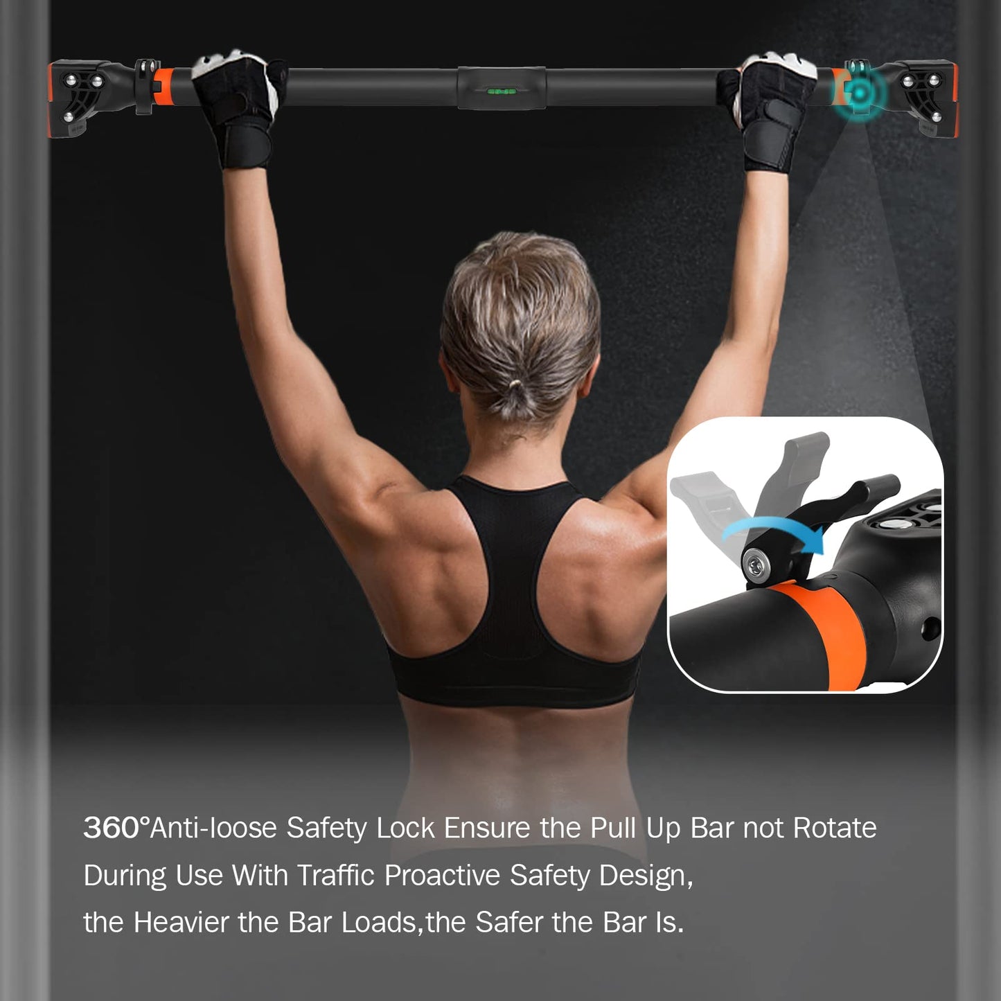 AETKFO Barra de Dominadas sin Tornillos, Barra de Ejercicio para Pared, Ajustable 72cm - 110cm, hasta 200 kg, Barra de Entrenamiento para Puerta Bloqueo Auto para Gimnasio en Casa Entrenamiento Físico