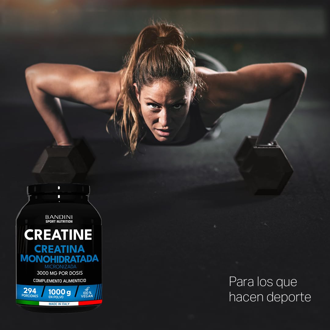 Bandini® Creatina Monohidratada en Polvo 1kg/1000g Pura - Para mejorar el Rendimiento y la Potencia Muscular - A base de Monohidrato de Creatina - Suplemento sin aditivos - 100% vegano
