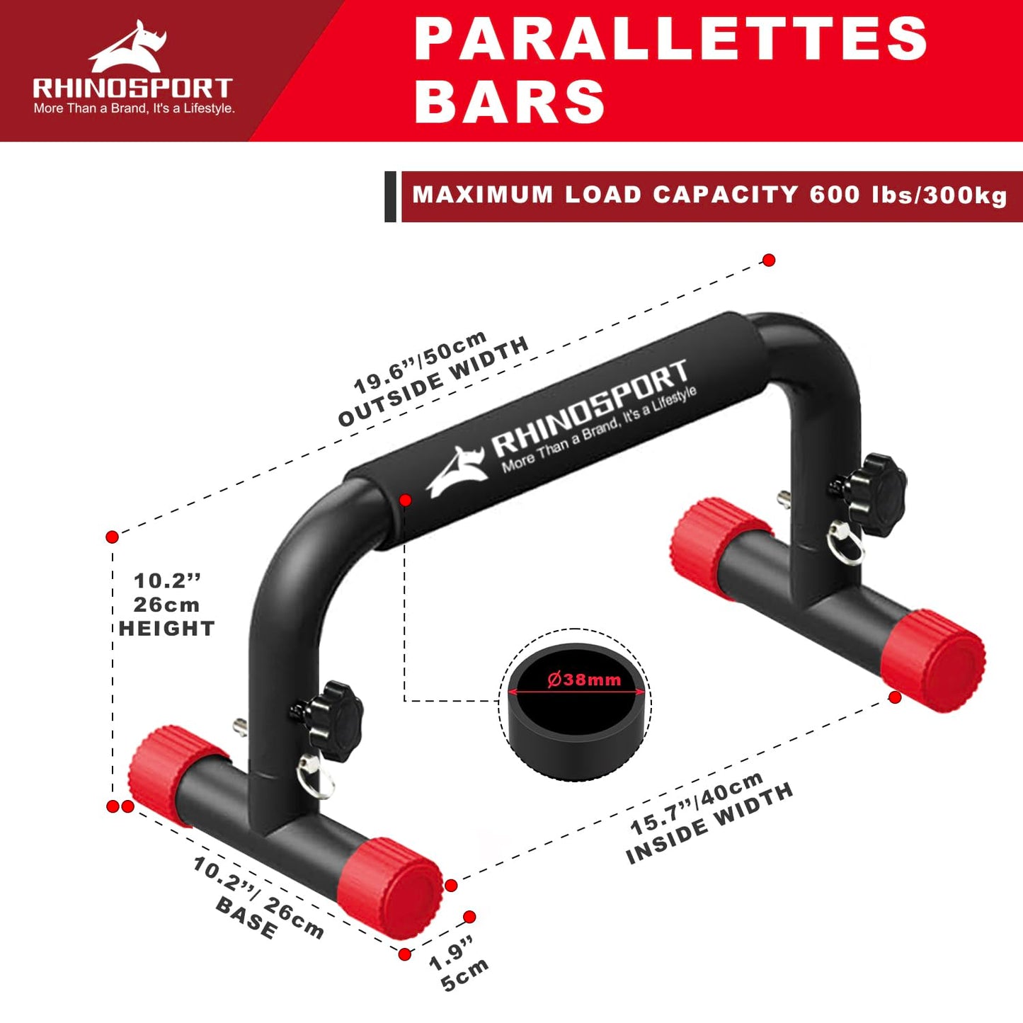 RHINOSPORT Barras parallettes para calistenia de inmersión, equipo de calistenia, 10.2 pulgadas de alto, 300 kg, capacidad de peso, entrenamiento de fuerza, entrenamiento de gimnasio en casa [19.6 x