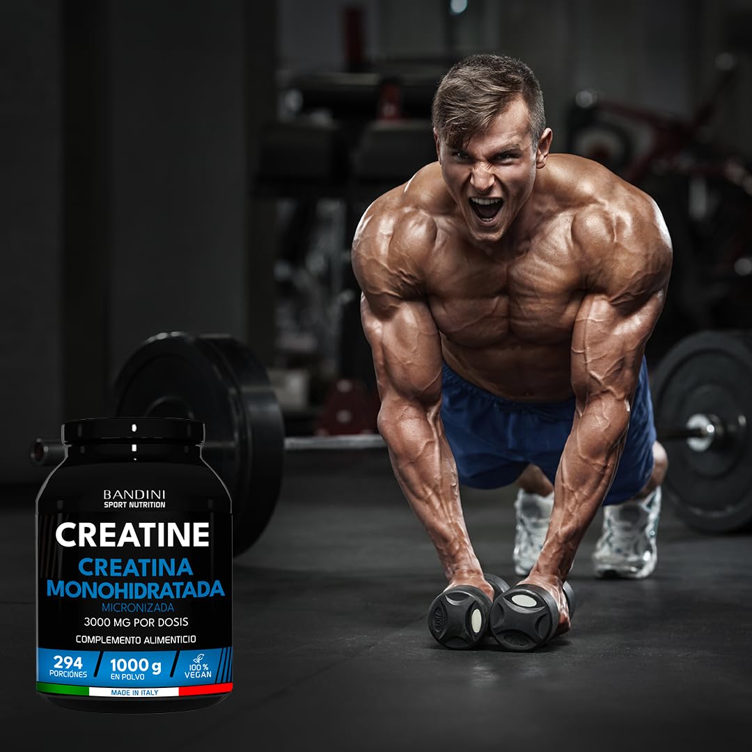 Bandini® Creatina Monohidratada en Polvo 1kg/1000g Pura - Para mejorar el Rendimiento y la Potencia Muscular - A base de Monohidrato de Creatina - Suplemento sin aditivos - 100% vegano
