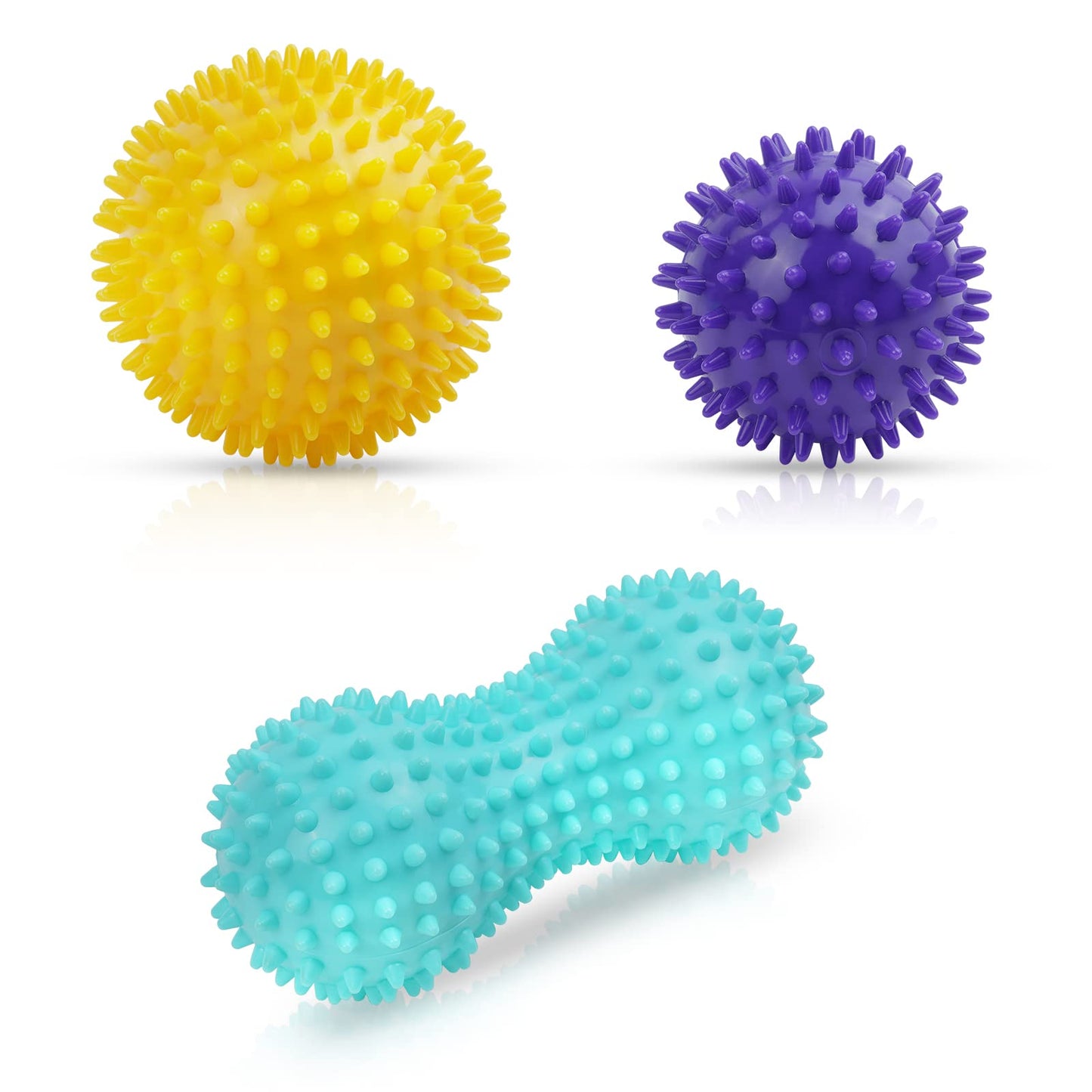 URAQT Bolas Masaje, 3pcs Pelota Masaje Muscular con Pinchos, Massage Balls para Rehabilitación, Masajeador de Pies y Manos de Aliviar Fascitis Plantar, Fisioterapia Cervicales, Liberación Miofascial