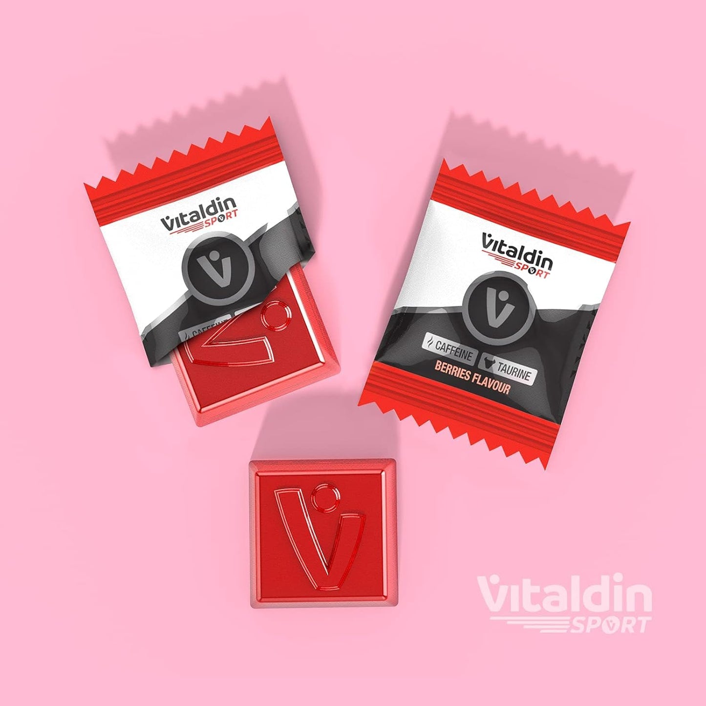 VITALDIN SPORT Power Gummies Caffeine & Taurine – 80 mg Cafeína, 40 mg Taurina por serving + Vitamina B6 – Doypack de 30 Bites de gominola – Sabor frutos rojos – Vegano