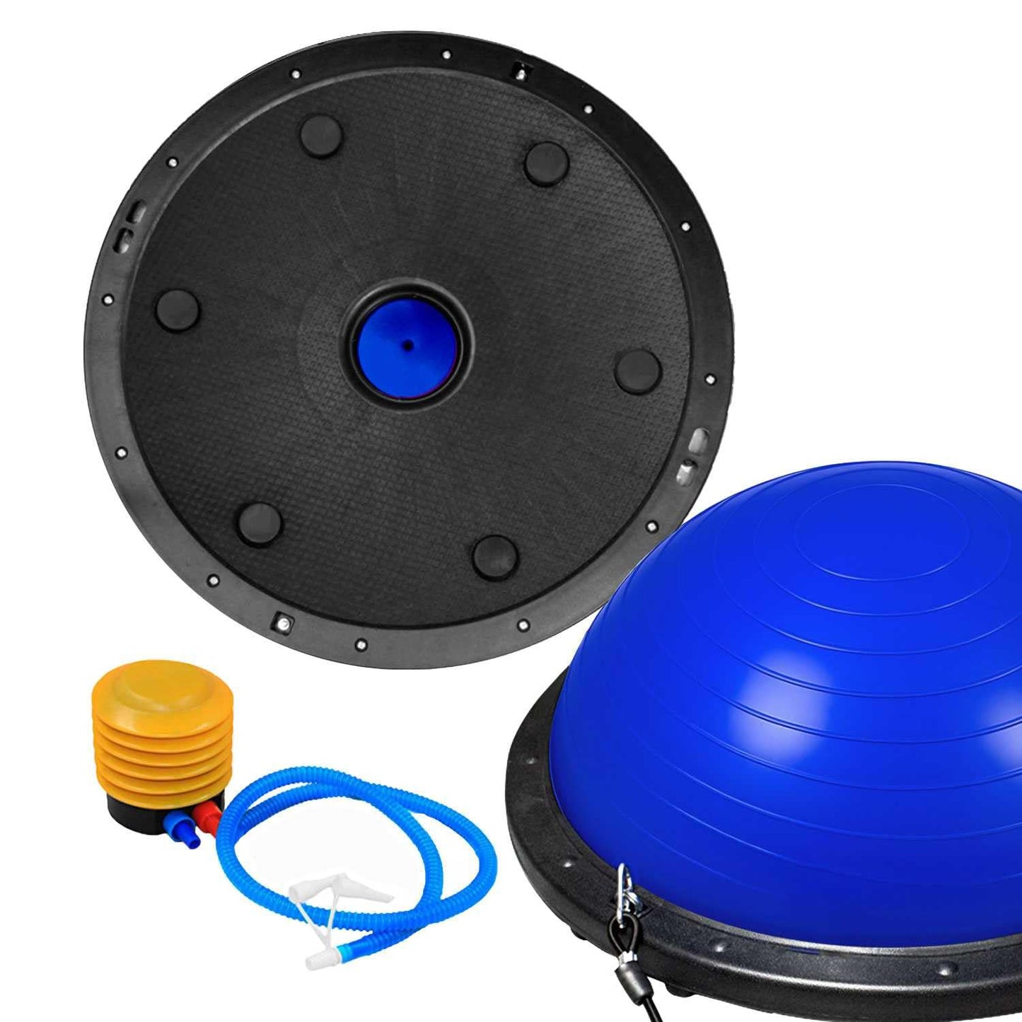 OcioDual Entrenador de Equilibrio, Media Bola Equilibrio Fitness Bos Balance Trainer Ball, Pliometria, Propiocepcion, Pelota Antideslizante con Inflador y Bandas de Resistencia, Azul