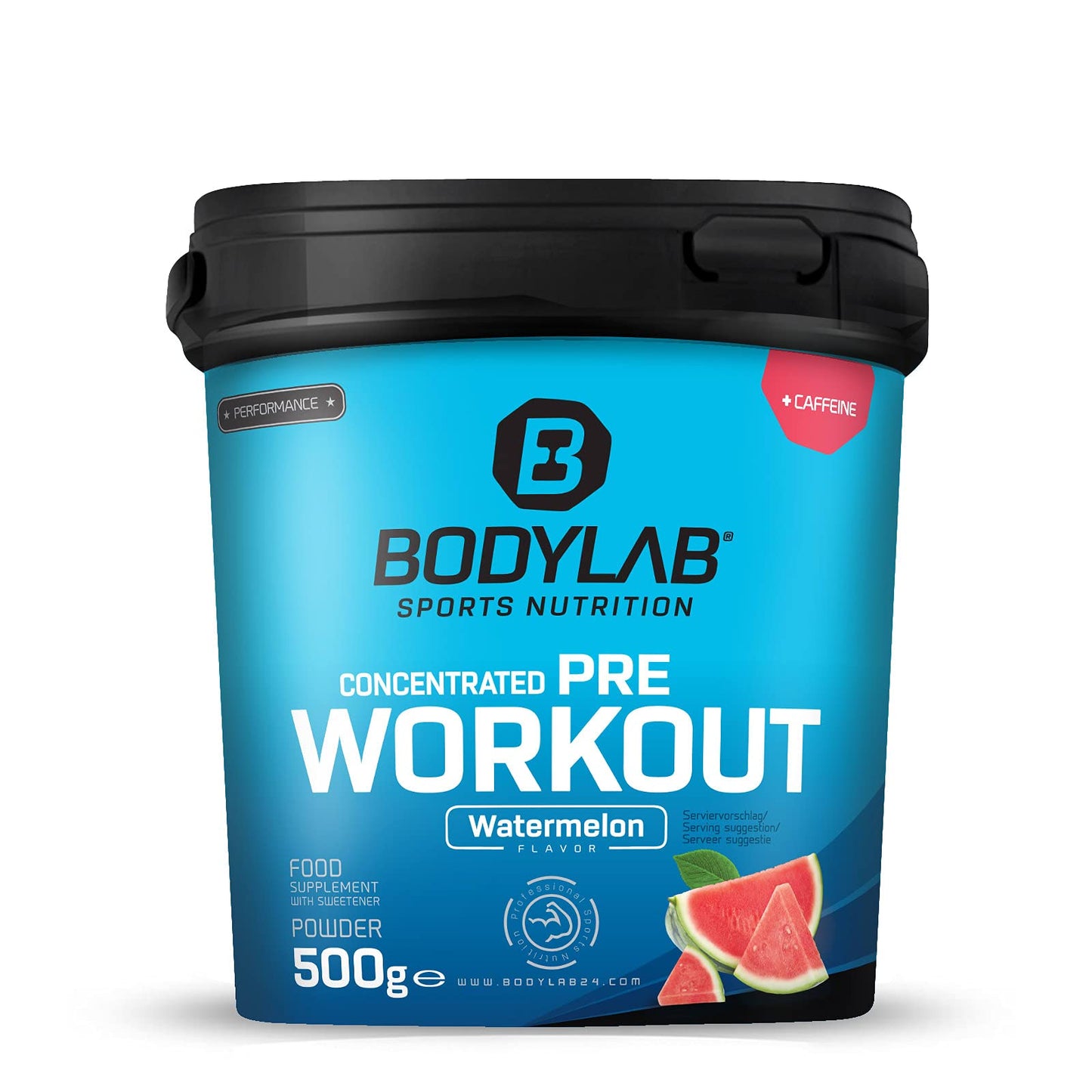 Bodylab24 Concentrated Pre-Workout Booster Sandías 500g, potenciador de energía con creatina, beta-alanina, arginina, niacina y cafeína, para más potencia y energía durante los entrenamientos