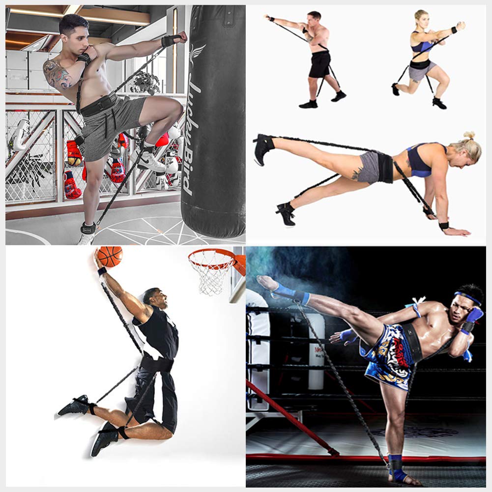 YNXing Cuerda de Entrenamiento de Fuerza para Boxeo, Baloncesto, Valla Entrenamiento Resistencia Cuerda elástica Azul Cuerda de tensión Equipo de Fitness (Negro)