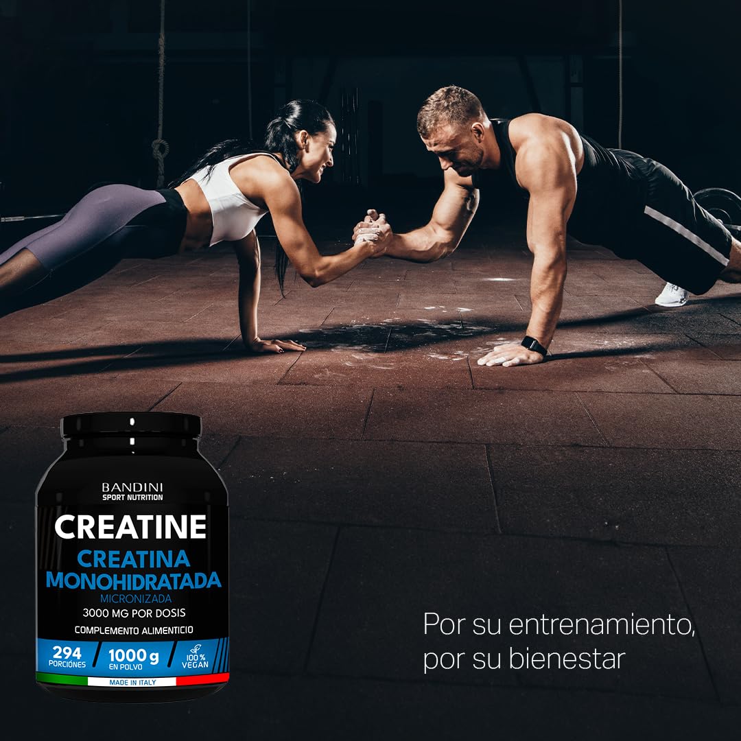 Bandini® Creatina Monohidratada en Polvo 1kg/1000g Pura - Para mejorar el Rendimiento y la Potencia Muscular - A base de Monohidrato de Creatina - Suplemento sin aditivos - 100% vegano