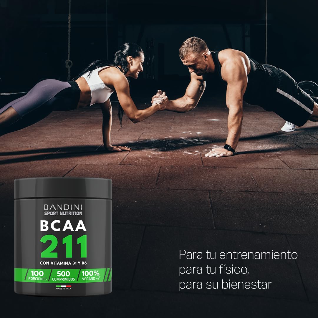 Bandini® BCAA 2 1 1 500 Comprimidos - Aminoácidos Ramificados 2.1.1 - L-Leucina, L-Isoleucina, L-Valina con Vitamina B1 y B6 - Complemento Alimenticio 2:1:1 Pre y Post Entrenamiento - 100% Vegano