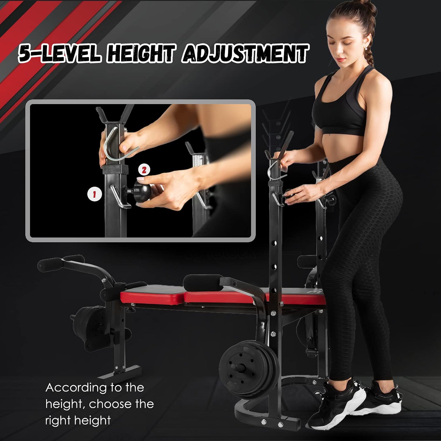 ISE Banco de Musculación Multifuncional Inclinable para Entrenamiento Completo, Banca de Peso Ajustable Plegable Fitness Doméstico para Casa, Máx 120KG
