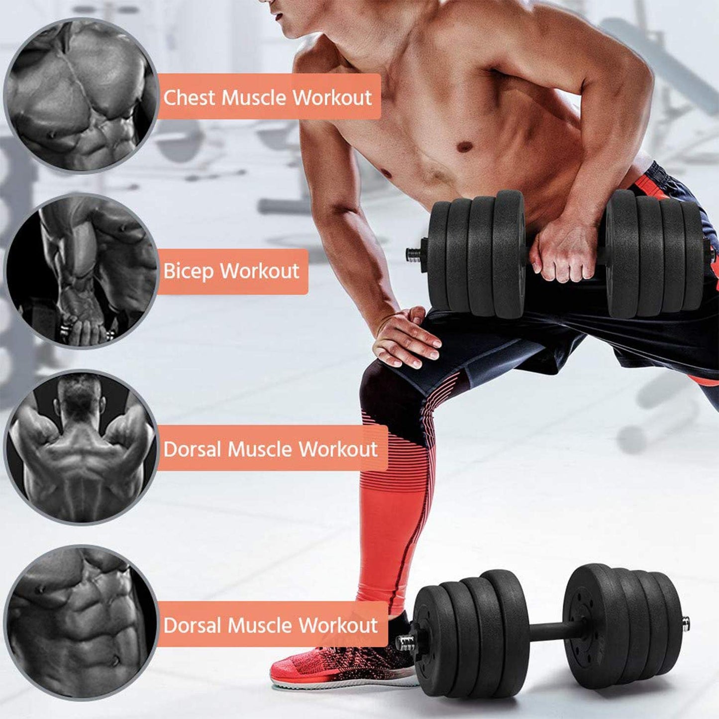 Yaheetech Mancuernas Ajustables 2x15 kg Pesos Fitness Entrenamiento con Barras de Acero y Discos Juego de Pesas Musculacion con Cerraduras de Estrella