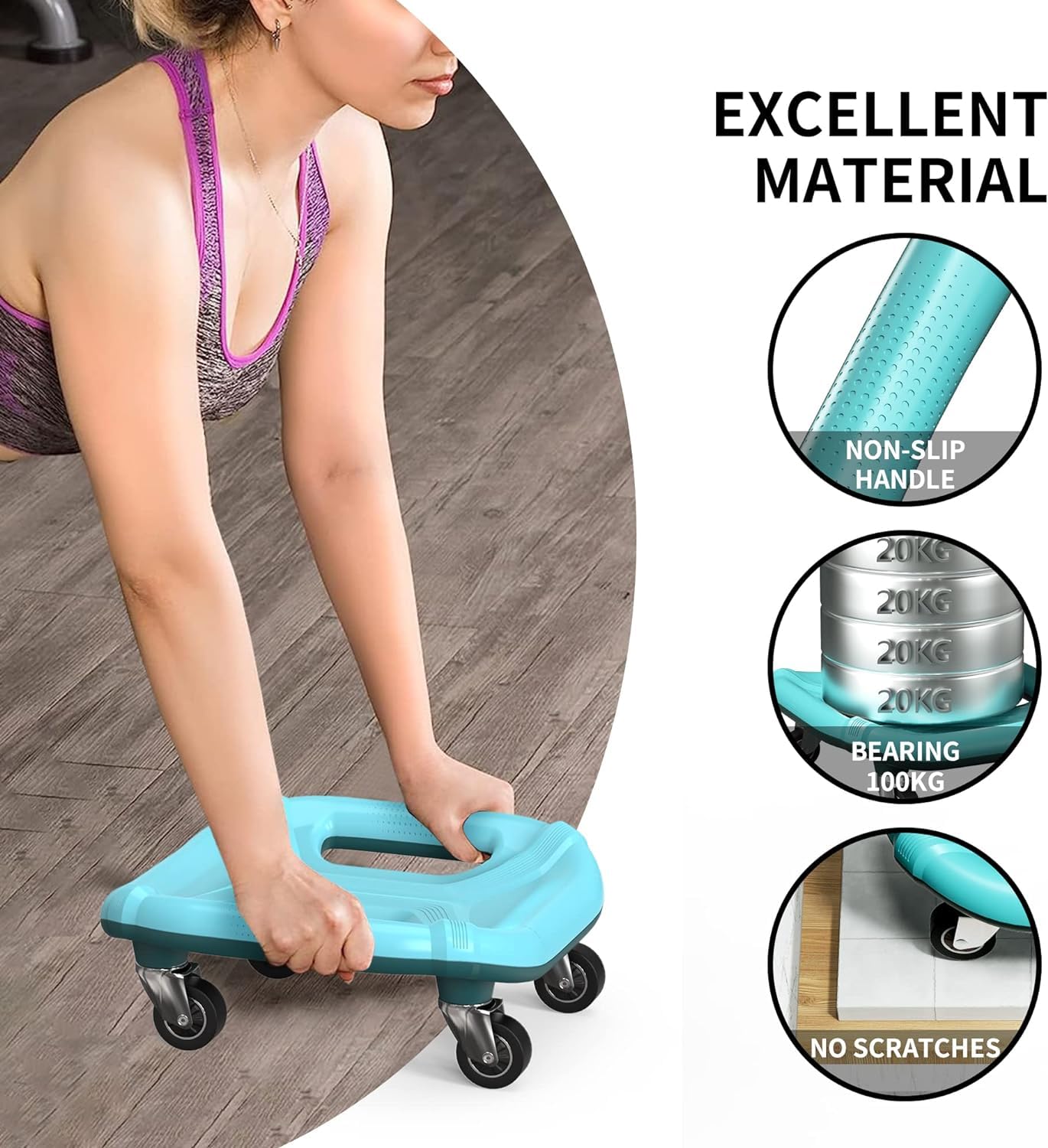 PROIRON Rueda Abdominal, 4 Ruedas Ejercitador Abdominal Placa Deslizante Multifunción, con Alfombrilla para Rodillas, para Ejercicio Abdominales en Casa y Gimnasio, Azul