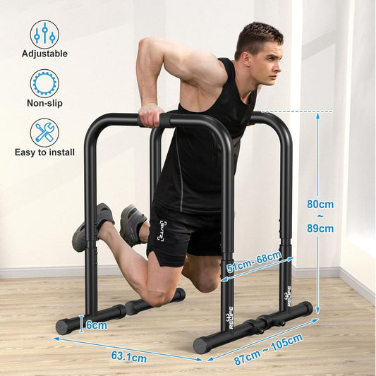 RELIFE REBUILD YOUR LIFE Barras Paralelas Dip Station Calistenia Push Up Bars de Inmersión Ajustable Entrenamineto Musculación Gimnasio Doméstico Casa