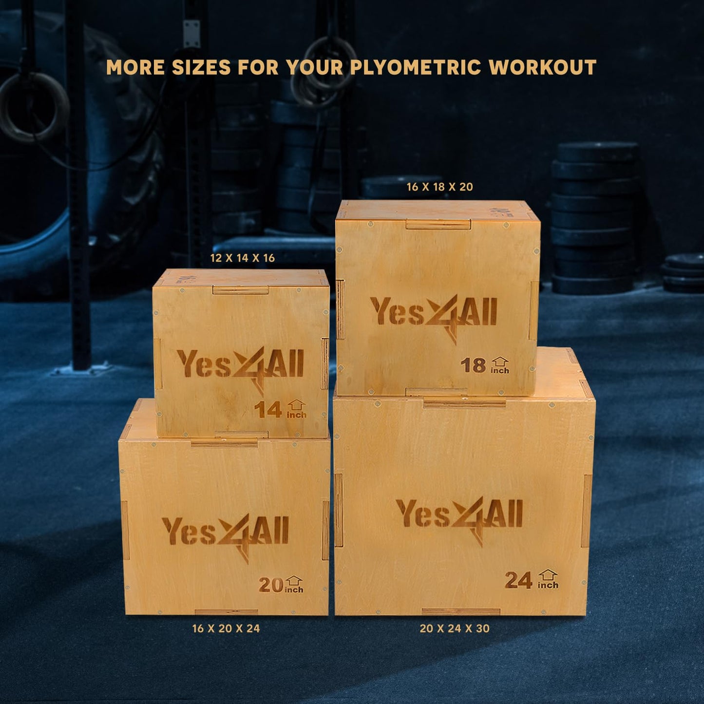 Yes4All W6P6 3 en 1 Caja Pliométrica de Madera 40,6 x 35,5 x 30,5 cm, Entrenamiento Pliométrico, Color Madera Clara, Caja de Salto