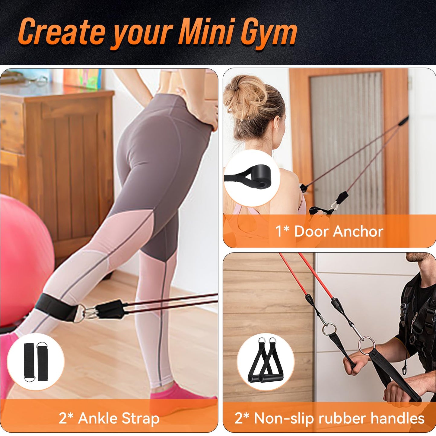 FAOKZE Gomas elasticas musculación con 5 Niveles de Resistencia,Set de Bandas de Resistencia con Anclaje para Puerta,Asas,Correa para Tobillo,Bolsa de Transporte,para Fitness/Estiramiento/Pilates
