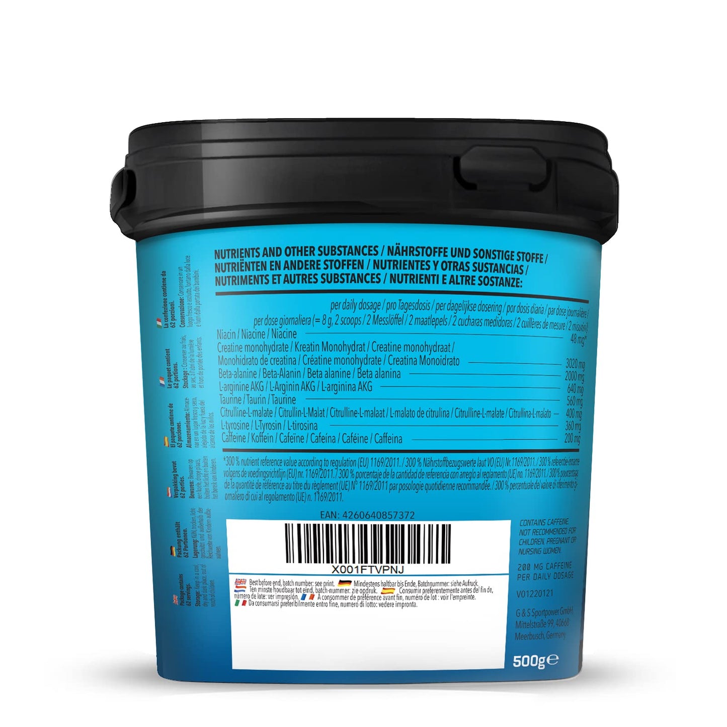 Bodylab24 Concentrated Pre-Workout Booster Sandías 500g, potenciador de energía con creatina, beta-alanina, arginina, niacina y cafeína, para más potencia y energía durante los entrenamientos