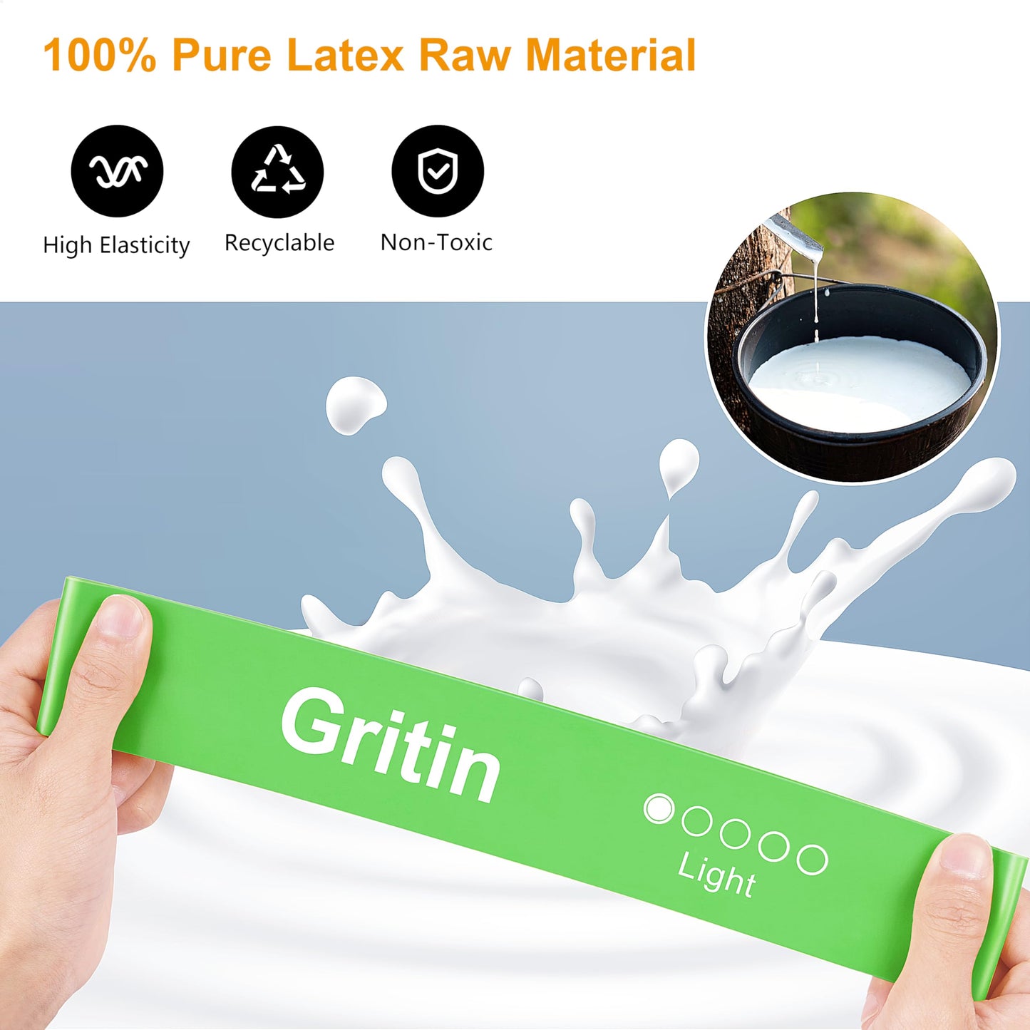 Gritin Bandas Elásticas Fitness/Bandas de Resistencia, Set de 5 Cintas Elásticas Fitness y Musculación de Látex Agradable a la Piel con Guía de Ejercicios de Español