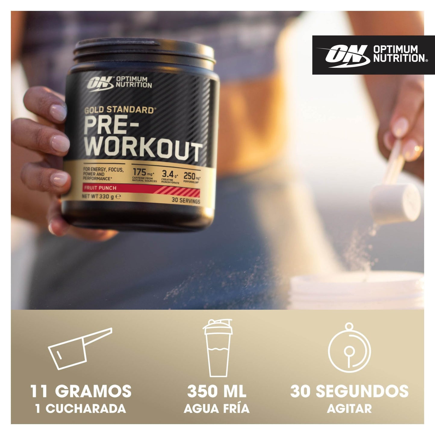 Optimum Nutrition Gold Standard Pre-Entreno en Polvo, Bebida Energética Sabor Sandía, 330g, 30 Servicios