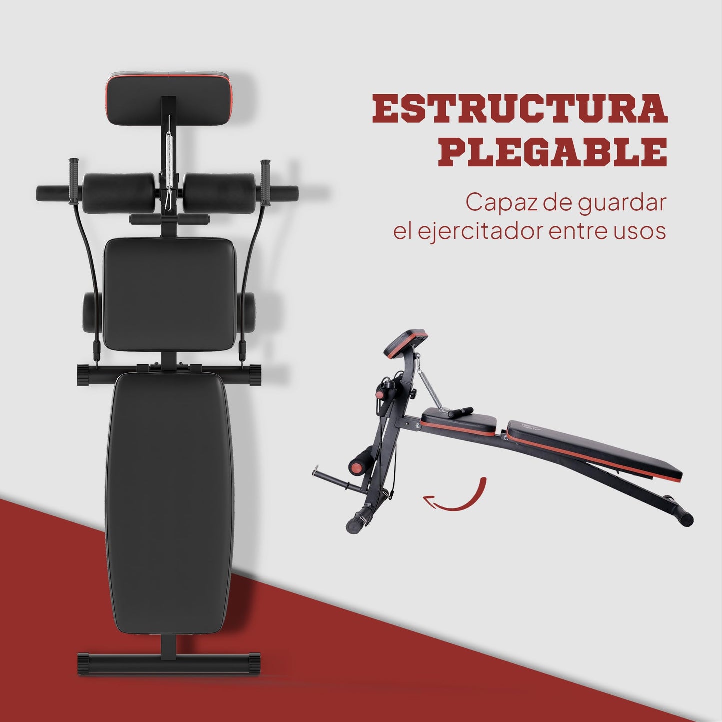 HOMCOM Banco de Pesas Banco de Musculación Respaldo Inclinable de 7 Niveles y Extensión de Pierna Cojín de Predicador y Banda de Resistencia para Entrenamiento Completo Gimnasia en Casa
