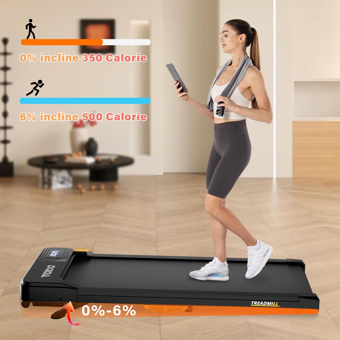 TODO Cinta de Correr Eléctrica con Inclinación, Walking Pad 1-6km/h con Control Remoto y App, para Hogar y Oficina, 2.5HP, Capacidad 120 kg