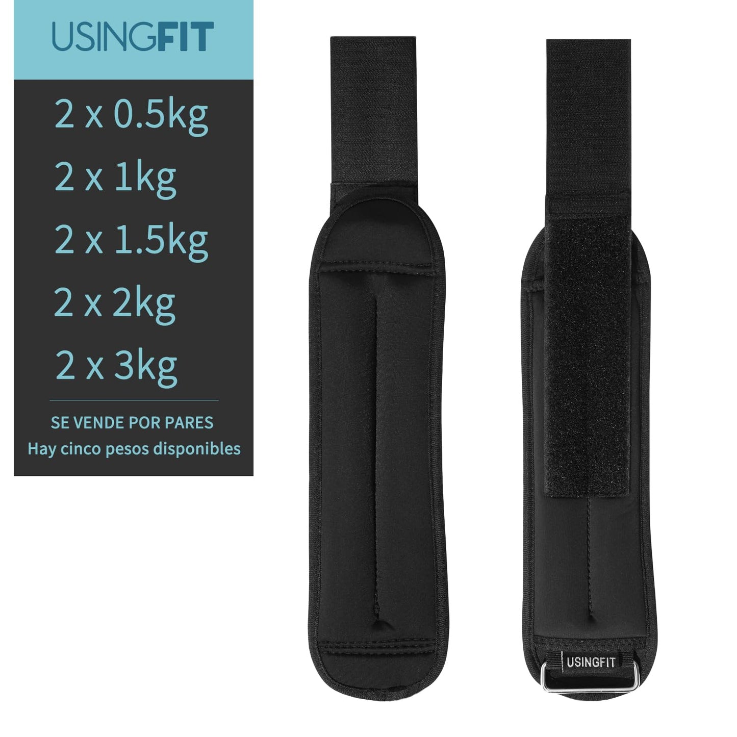 USINGFIT Tobilleras Pesas de Algodón 2 * 0,5kg / 2 * 1kg / 2 * 1,5kg / 2 * 2kg / 2 * 3kg Pesas Muñecas Tobillos Piernas Muñequeras Lastradas, Negro