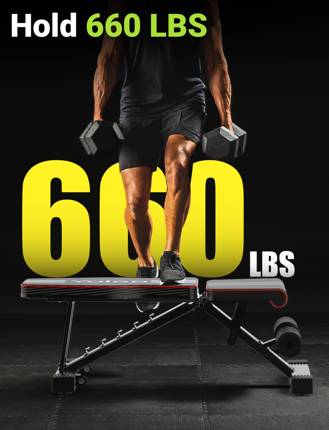 YOLEO Banco de Pesas Ajustable, Soporta 300kg Utilidad Plegable,de Entrenamiento de Cuerpo Completo Inclinación Decline Levantamiento Plano, Press, para Ejercicios de Gimnasio en casa