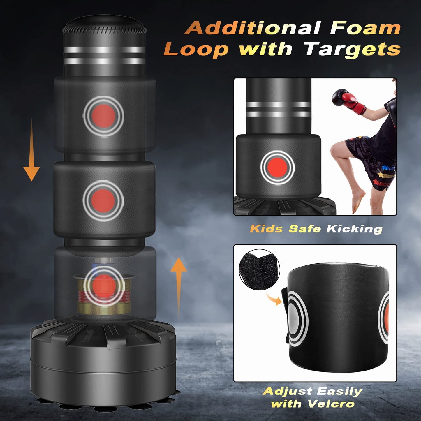 Kitopa - Saco de boxeo de suelo para adultos y jóvenes, saco de boxeo para patadas, puñetazos, kick-boxing, etc., base con ventosas, 82,6 kg como máximo, color negro