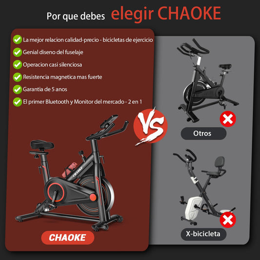 Bicicleta Estática, CHAOKE Indoor para Uso Doméstico (2025) - Bici Estatica Magnética, Ultra Silenciosa, Duradera, Resistencia Ajustable, Asiento Cómodo, APP, Max.160kg