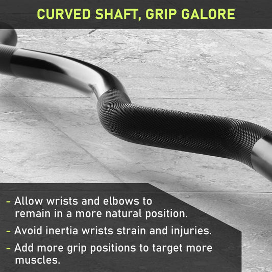 PhysKcal EZ Curl Bar, barra de levantamiento de pesas Super EZ de 47 pulgadas para discos de peso estándar de 2 pulgadas, excelente para ganar bíceps y tríceps, cromo y negro