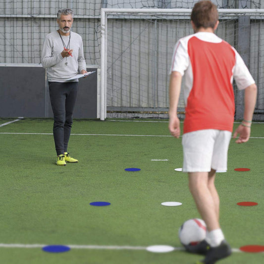 CampTeck U6934 - Conos Entrenamiento Planos de Flexibles, Conos Planos (Paquete de 10) con Bolsa de Malla Negra - Colores Discos: Naranja, Azul, Rojo, Blanco, Amarillo