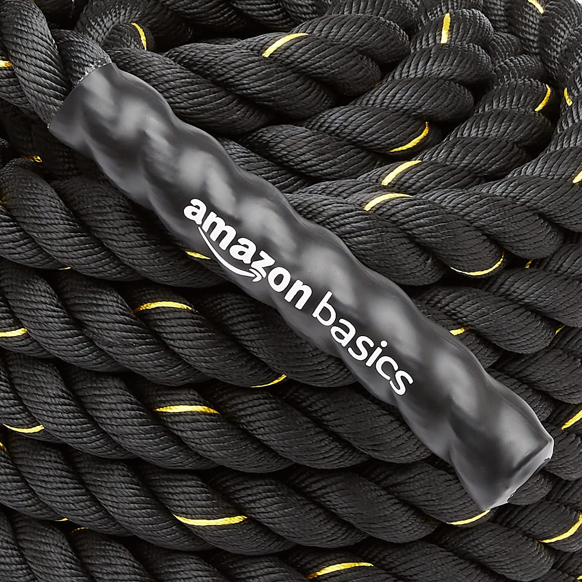 Amazon Basics Cuerda de batalla para entrenamiento pesado, de 3,8 cm x 9 m, Negro
