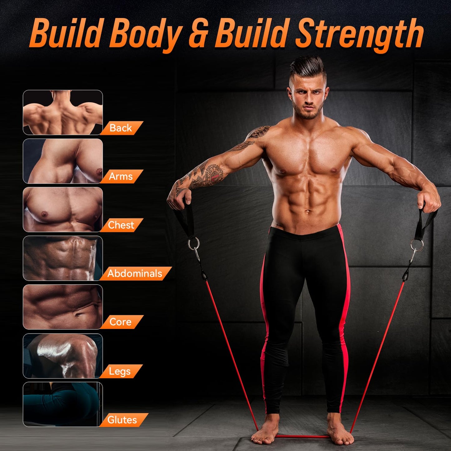 FAOKZE Gomas elasticas musculación con 5 Niveles de Resistencia,Set de Bandas de Resistencia con Anclaje para Puerta,Asas,Correa para Tobillo,Bolsa de Transporte,para Fitness/Estiramiento/Pilates