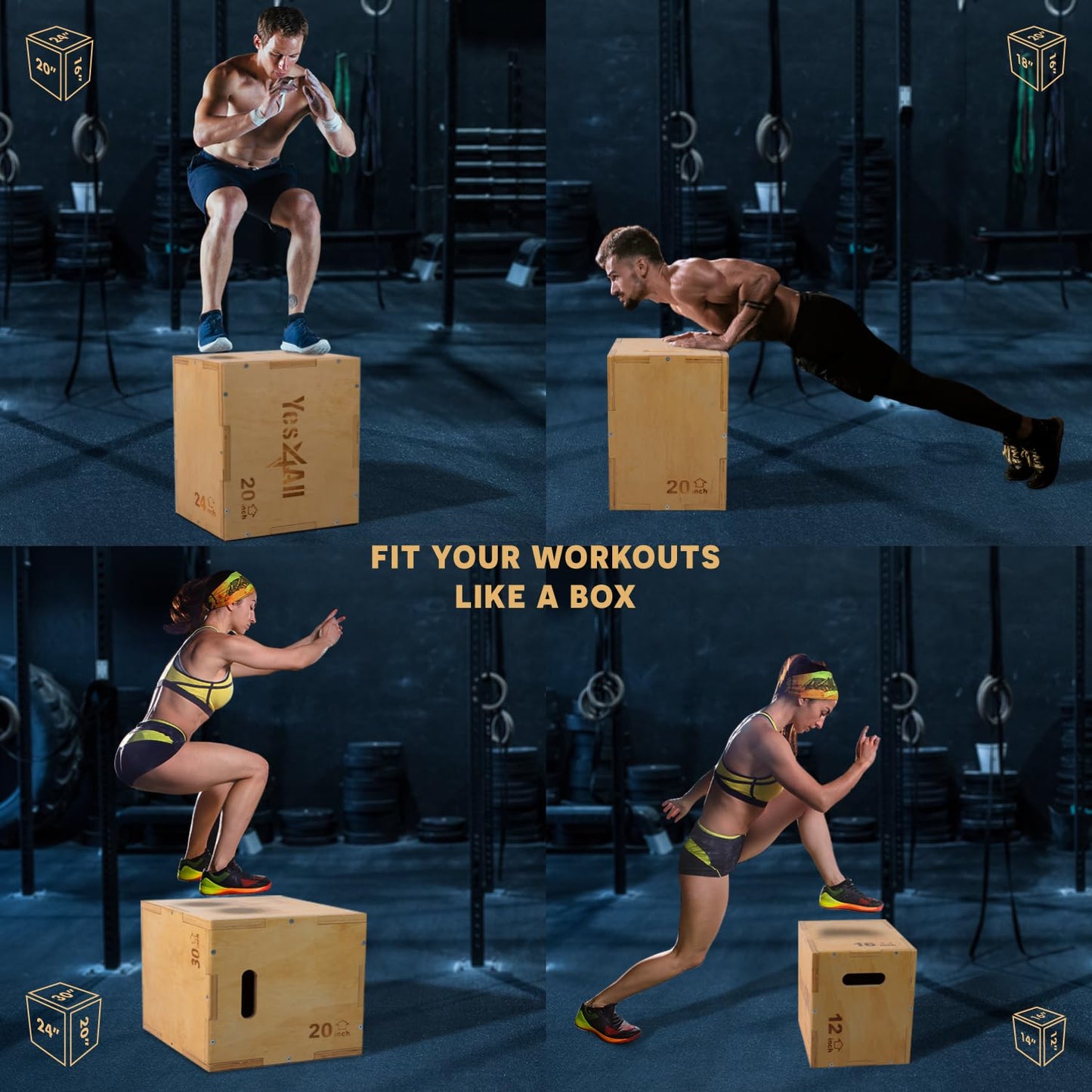 Yes4All W6P6 3 en 1 Caja Pliométrica de Madera 40,6 x 35,5 x 30,5 cm, Entrenamiento Pliométrico, Color Madera Clara, Caja de Salto