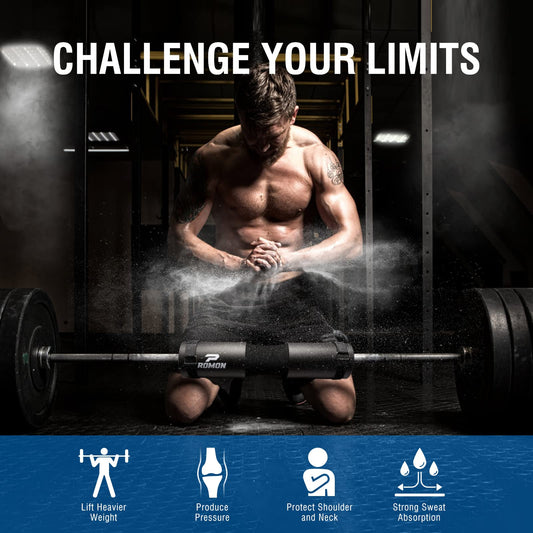 Romon Almohadilla Barra Gimnasio, Cuello Y Hombros Almohadilla Sentadillas con 2 Correas de Seguridad, Para Levantamiento de Lunges Hip Thrusts, negro, 43